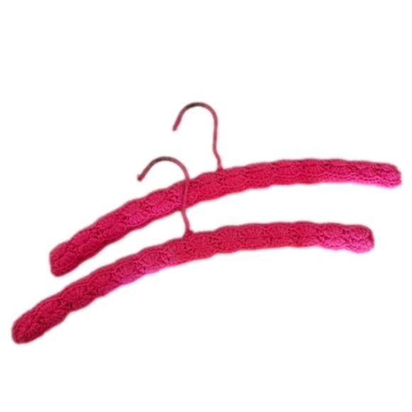 Hand Crafted Crochet hanger Vintage Neon Pink Upcycled crochet wooden  hangers - Picture 1 of 12